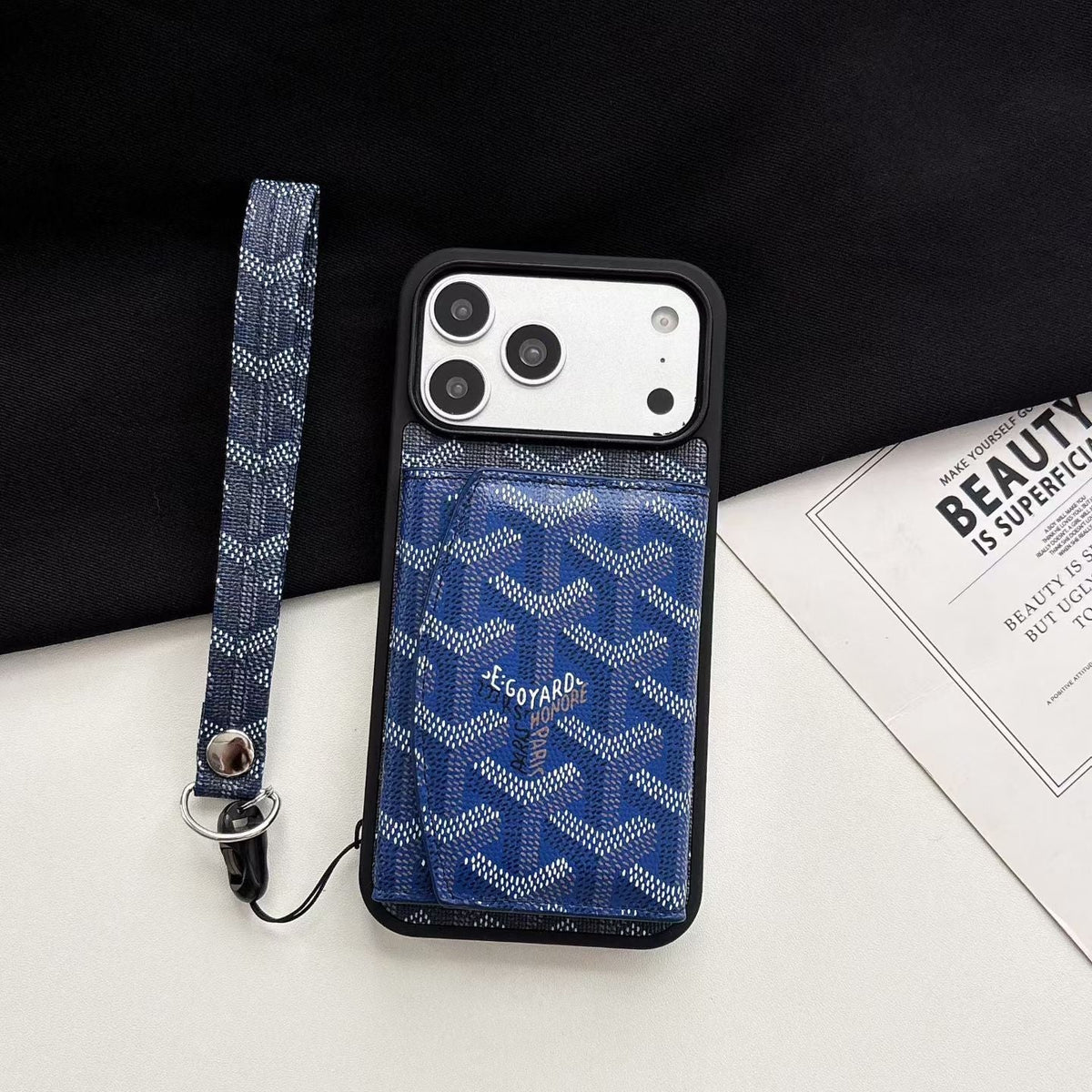 GYD Chevron Pattern Lanyard Folding Wallet Case for iPhone 13-18 Pro & Pro Max