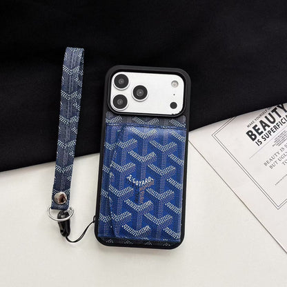 GYD Chevron Pattern Lanyard Folding Wallet Case for iPhone 13-18 Pro & Pro Max