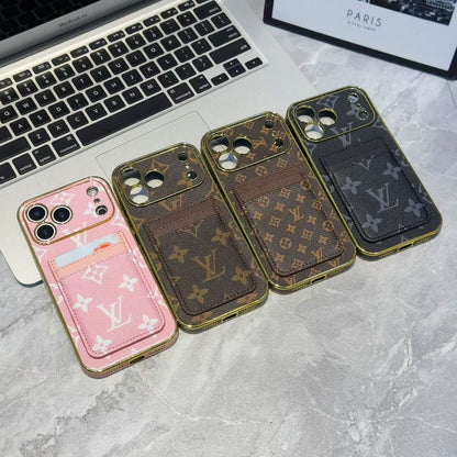 Lv Luxury Phone Case with Card Holder For iPhone 12 to 18 Pro Max