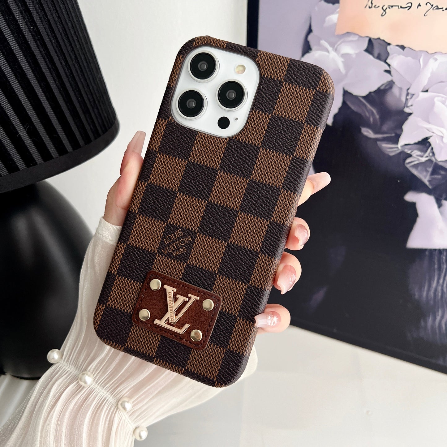 MONOGRAM LEATHER PC HARD BACK CASE FOR IPHONE Roxy New 2