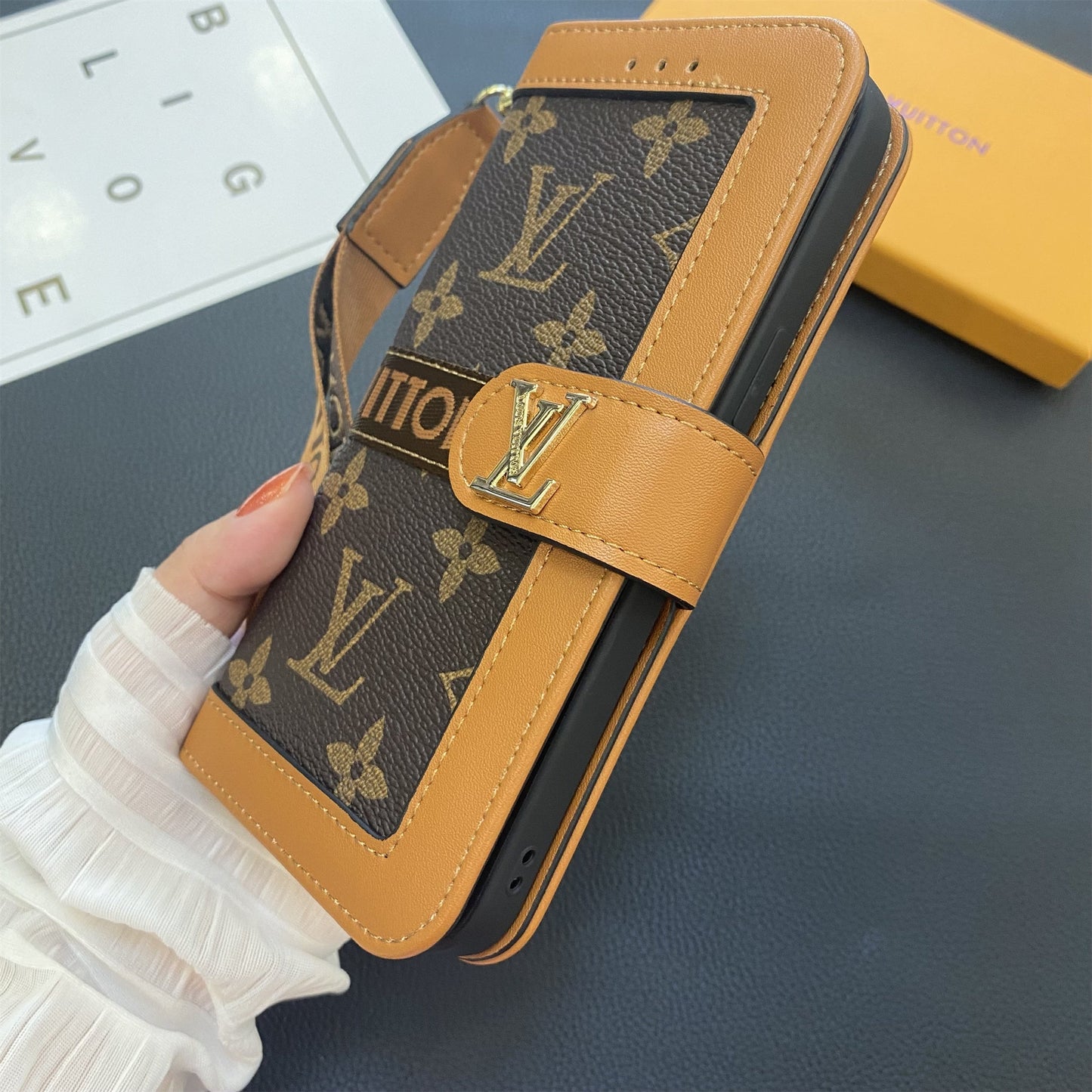 Premium Genuine Leather Monogram Canvas Wallet Card Holder Case Samsung Galaxy Roxy New