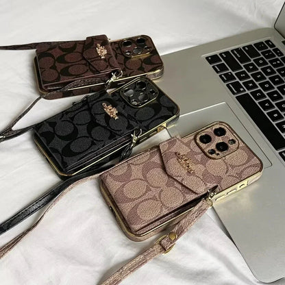 Coach Luxury Logo Accordion Card Holder Leather Crossbody Apple iPhone Case Roxy New 2