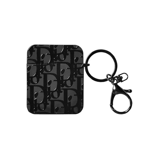 Dior-Inspired Matte Oblique Monogram Case with Keychain for AirPods Series