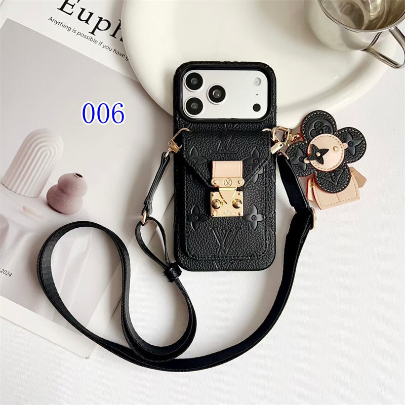 Luxury Monogram Crossbody Case with Detachable Wallet for iPhone 12-18 Pro & Pro Max