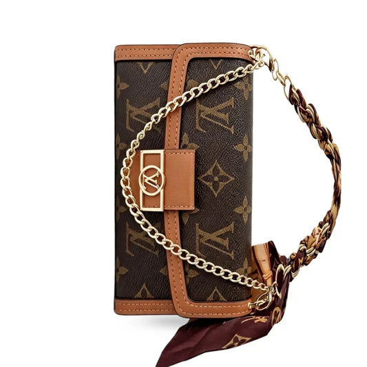 Luxury Leather Louis Vuitton iPhone Case With Flip Wallet And Chain 12-18 Pro & Pro Max