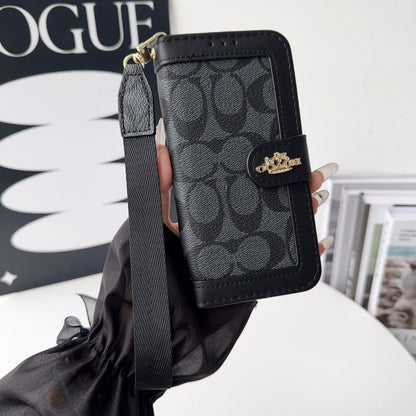 Luxury Monogram Canvas Wallet Case for iPhone 12-17 Detachable Wristlet & Card Holder