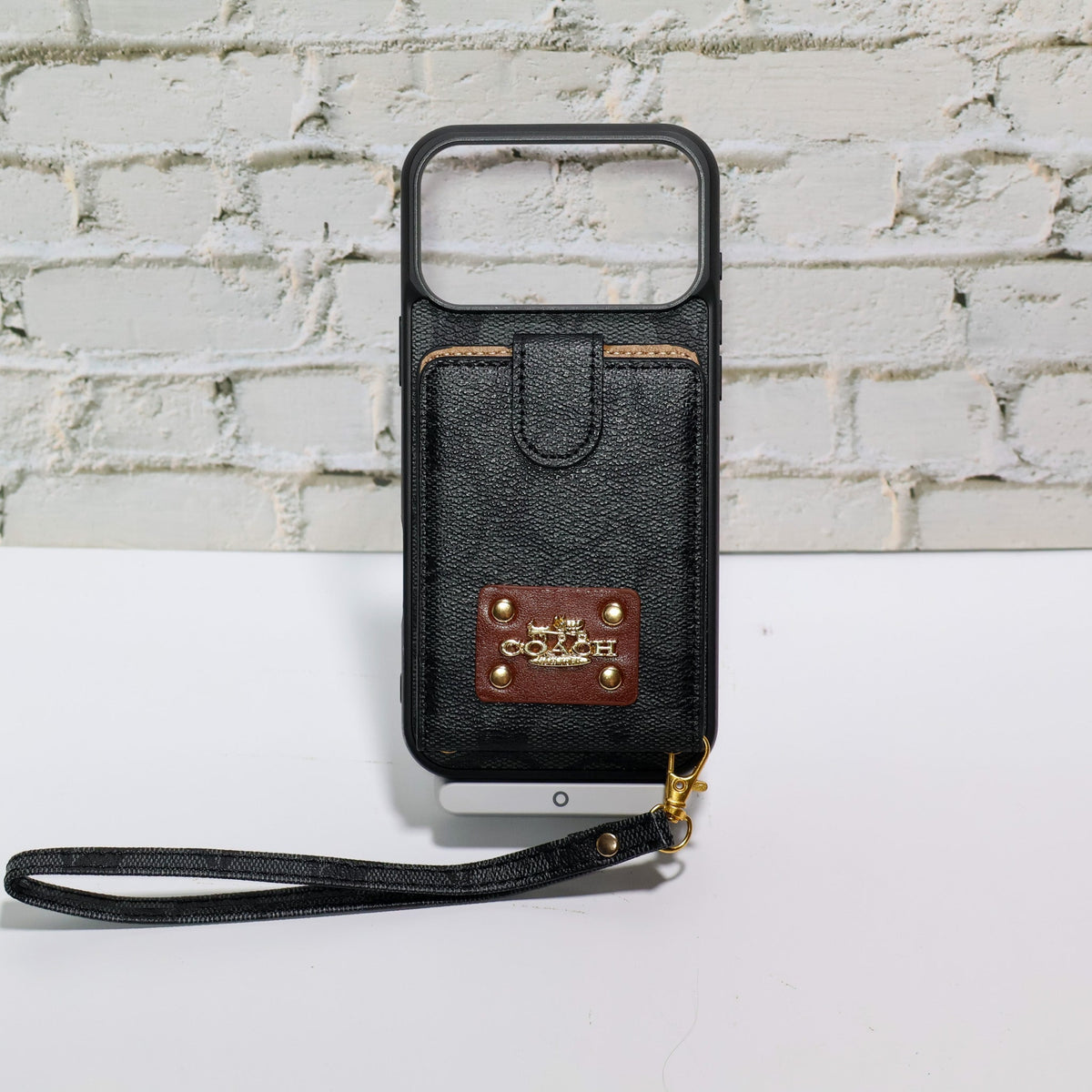 Luxury Monogram Card Holder Phone Case with Strap for iPhone 12-17 Series