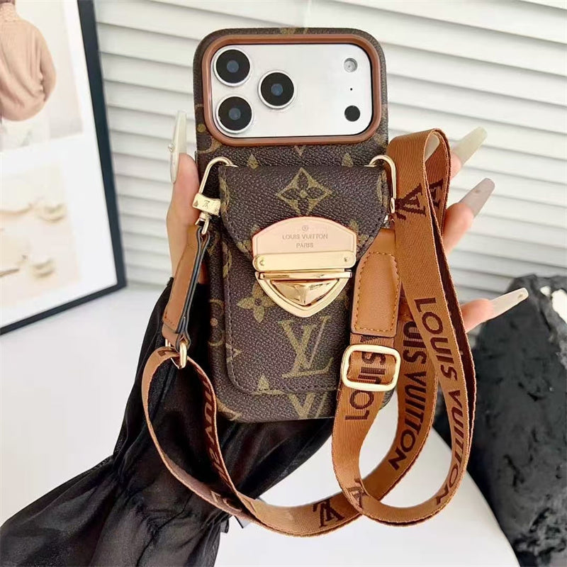 LV Luxury Phone Case with Strape For iPhone 12-18 Pro & Pro Max
