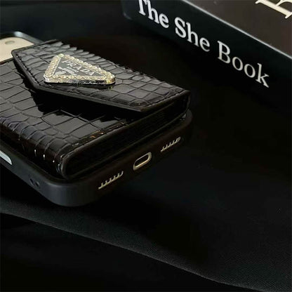 Elegant Prada Apple Phone Case with Card Holder For iPhone 12-17