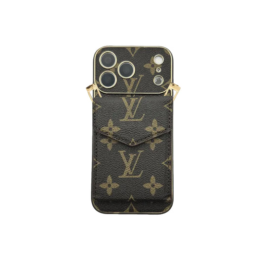 Premium Leather Monogram iPhone Case With Wallet And Crossbody Strap