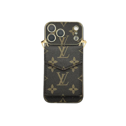 Leather Monogram Case with Wallet and Crossbody Strap For iPhone 12-18 Pro & Pro Max