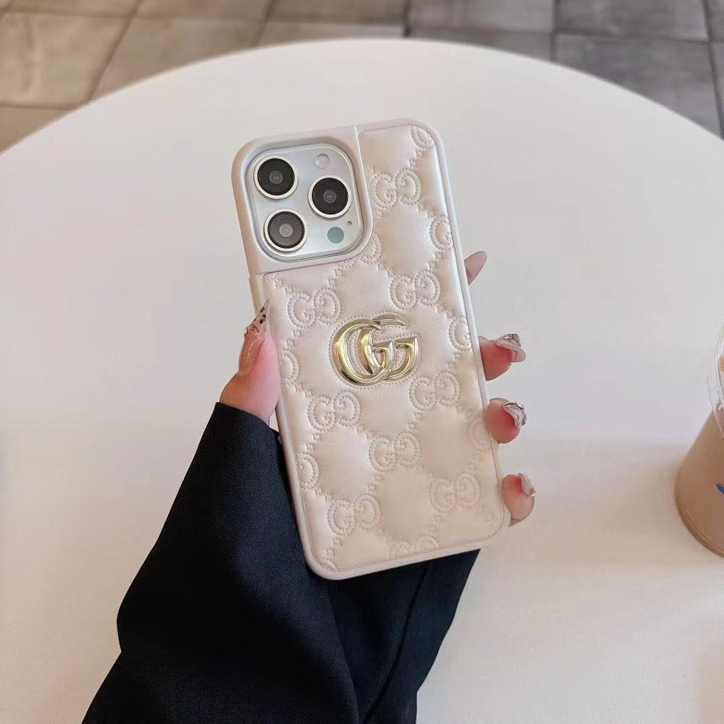Luxury Stamped Quilted Heart Logo Case - iPhone 12-18 Pro & Pro Max