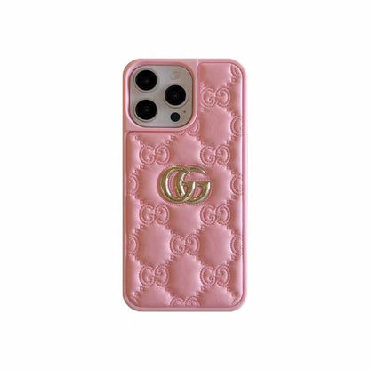 Luxury Stamped Quilted Heart Logo Case - iPhone 12-18 Pro & Pro Max