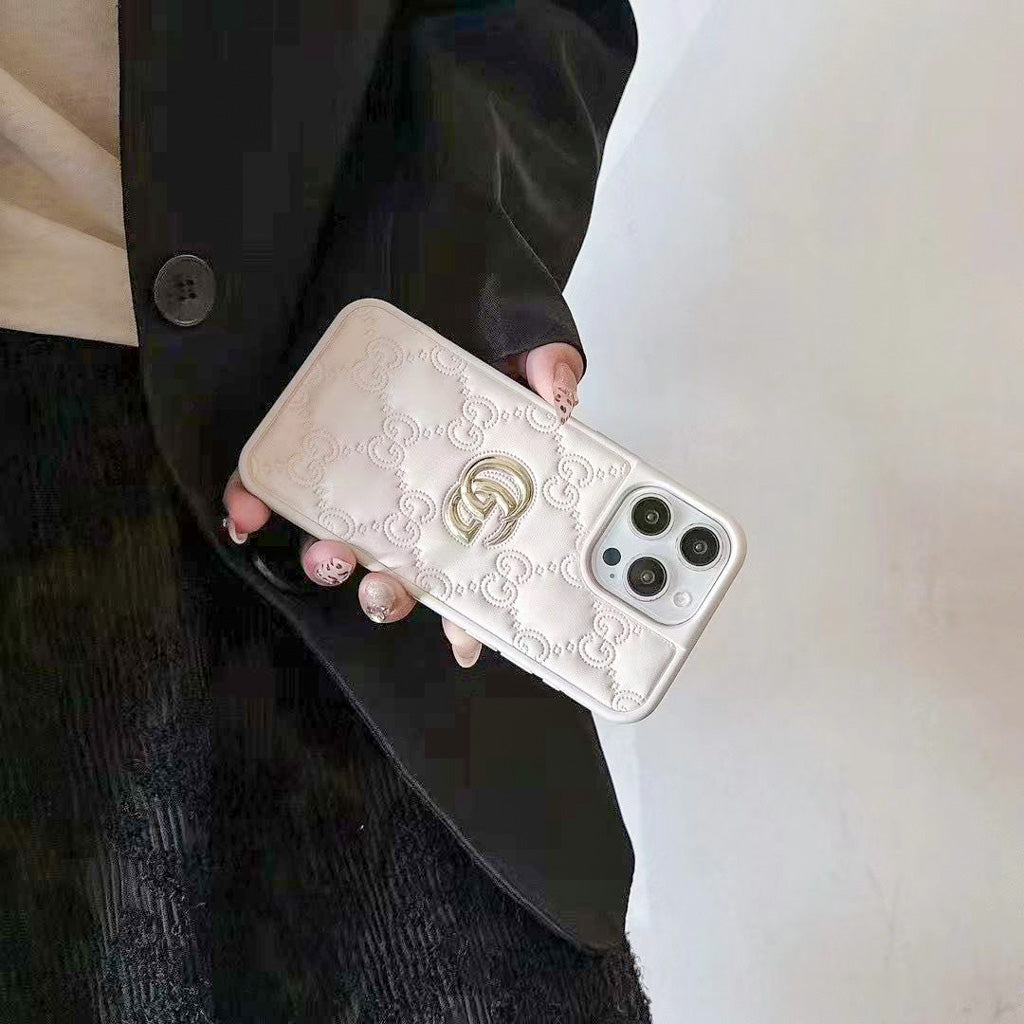 Luxury Stamped Quilted Heart Logo Case - iPhone 12-18 Pro & Pro Max