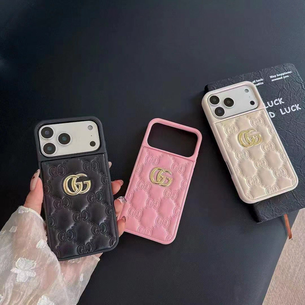 Luxury Stamped Quilted Heart Logo Case - iPhone 12-18 Pro & Pro Max