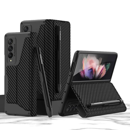For Samsung Galaxy Z Fold 4 Removable Pen Slot Case Card Bag Fold Stand Phone Case Leather With Pen - theroxymob