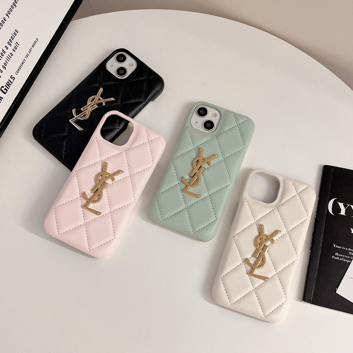 Luxury YSL Leather Phone Case for iPhone 12-18 Pro & Pro Max