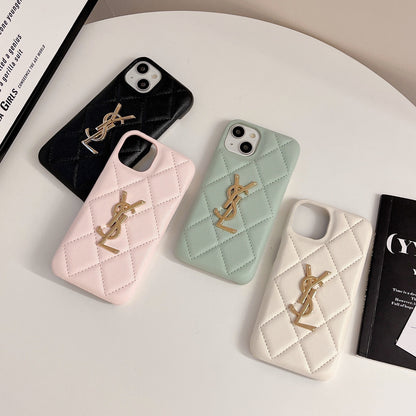 Luxury YSL Leather Phone Case for iPhone 12-18 Pro & Pro Max