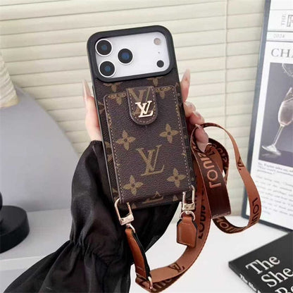 Lv Leather Card Holder Case Crossbody for iPhone 12-18 Pro & Pro Max