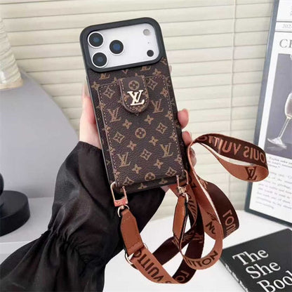 Lv Leather Card Holder Case Crossbody for iPhone 12-18 Pro & Pro Max