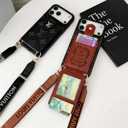Lv Leather Card Holder Case Crossbody for iPhone 12-18 Pro & Pro Max