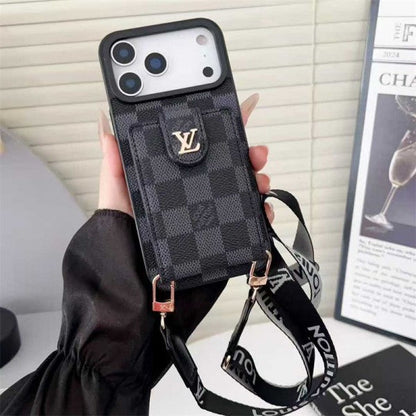 Lv Leather Card Holder Case Crossbody for iPhone 12-18 Pro & Pro Max