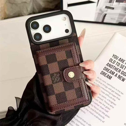 Lv Leather Card Holder Phone Case For iPhone 12-18 Pro & Pro Max