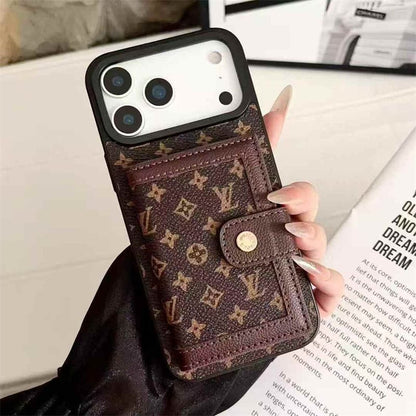 Lv Leather Card Holder Phone Case For iPhone 12-18 Pro & Pro Max