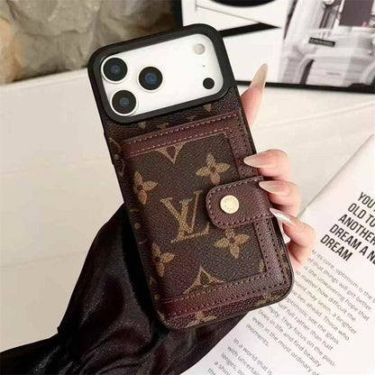 Lv Leather Card Holder Phone Case For iPhone 12-18 Pro & Pro Max