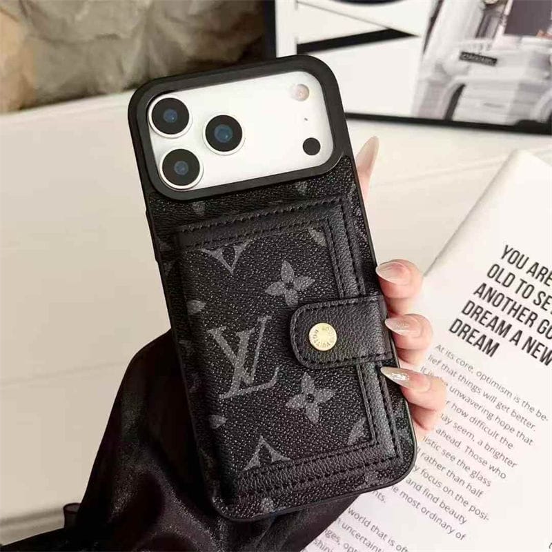 Lv Leather Card Holder Phone Case For iPhone 12-18 Pro & Pro Max