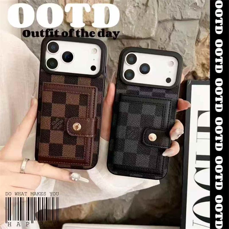 Lv Leather Card Holder Phone Case For iPhone 12-18 Pro & Pro Max