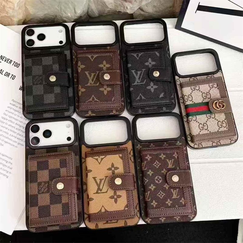 Lv Leather Card Holder Phone Case For iPhone 12-18 Pro & Pro Max