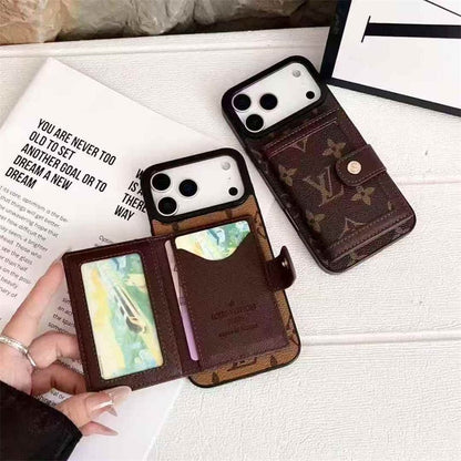 Lv Leather Card Holder Phone Case For iPhone 12-18 Pro & Pro Max
