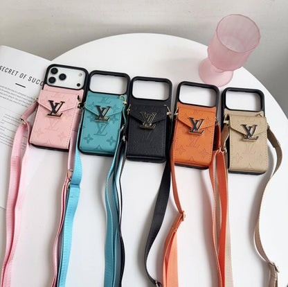 LV Luxury Phone Case with Card Holder For iPhone 12 to 18 Pro Max