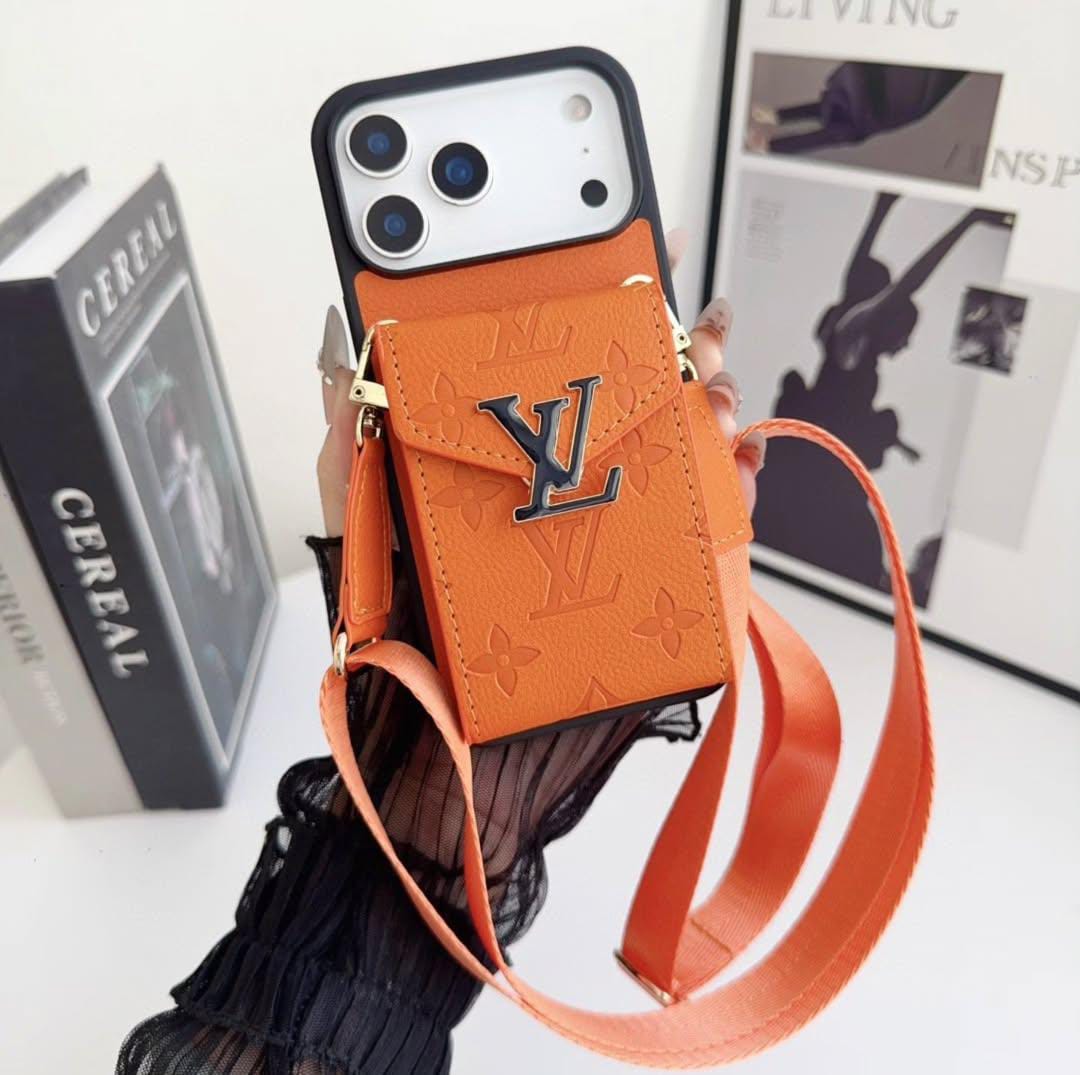 LV Luxury Phone Case with Card Holder For iPhone 12 to 18 Pro Max