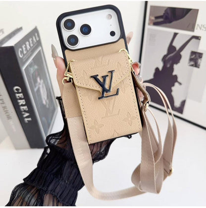 LV Luxury Phone Case with Card Holder For iPhone 12 to 18 Pro Max