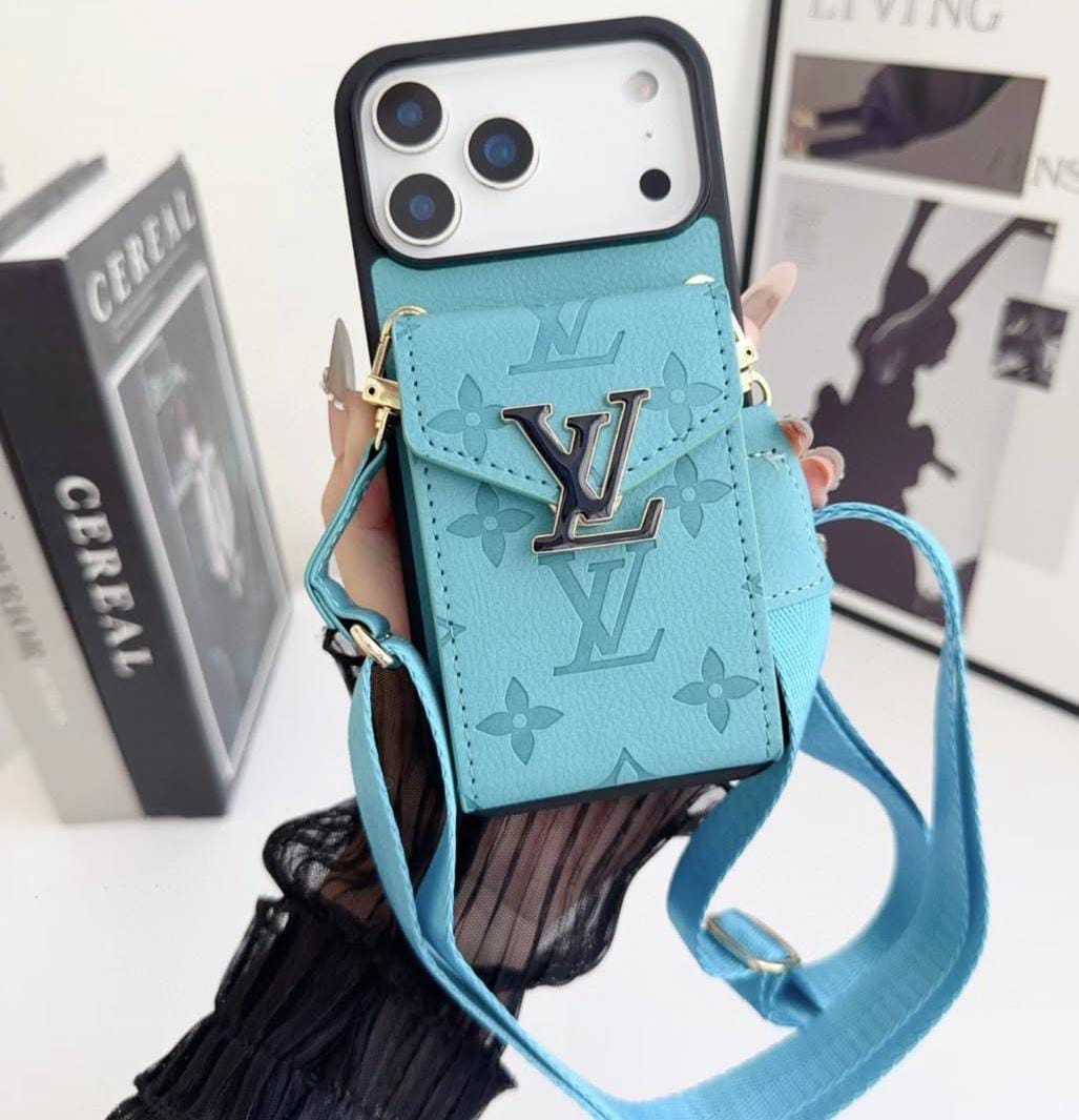 LV Luxury Phone Case with Card Holder For iPhone 12 to 18 Pro Max