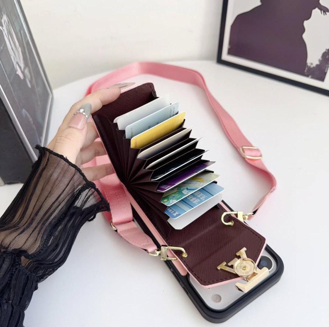LV Luxury Phone Case with Card Holder For iPhone 12 to 18 Pro Max