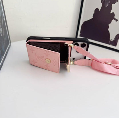 LV Luxury Phone Case with Card Holder For iPhone 12 to 18 Pro Max