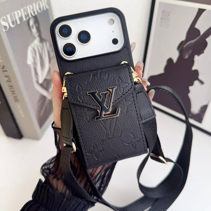 LV Luxury Phone Case with Card Holder For iPhone 12 to 18 Pro Max
