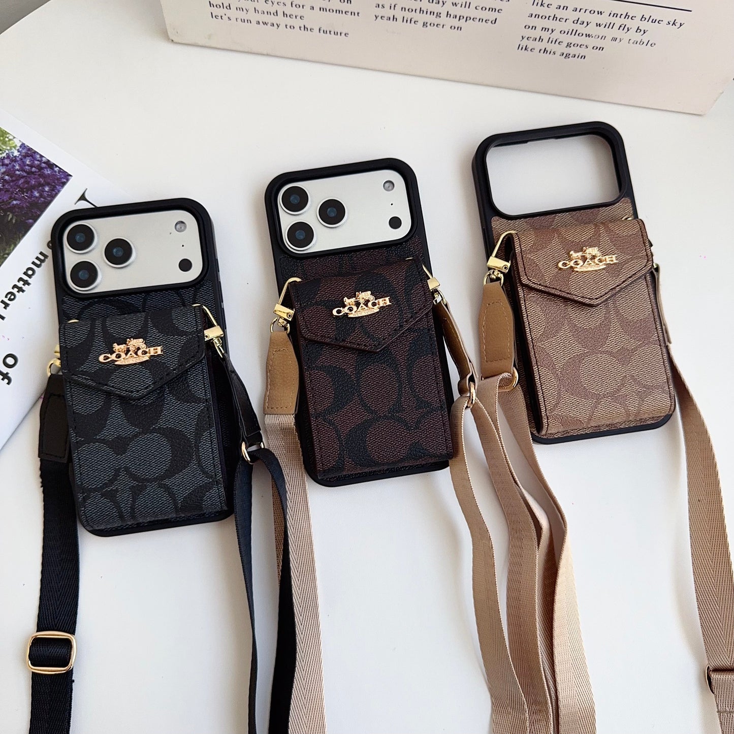 Leather Coach iPhone Case With Card Holder And Strap