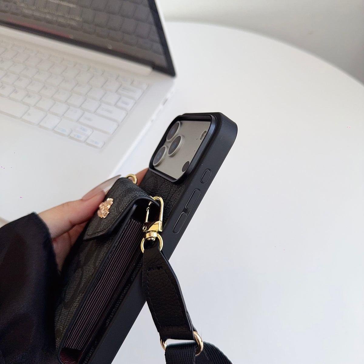 Leather Coach iPhone Case With Card Holder And Strap