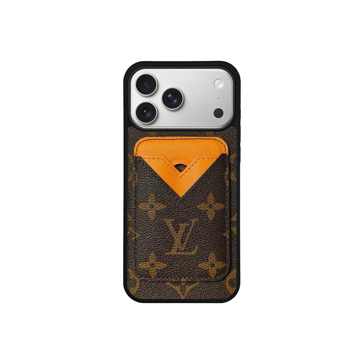 Set Magsafe Cardholder Orange LV Monogram Brown with Case For iPhone 12-17 Series