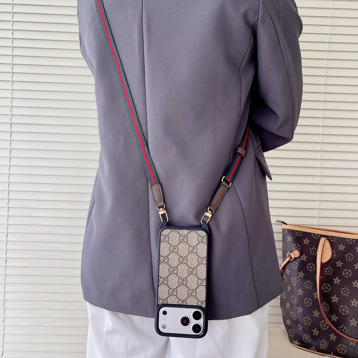Luxury Monogram Phone Case with Detachable Strap for iPhone 12-18 Pro & Pro Max