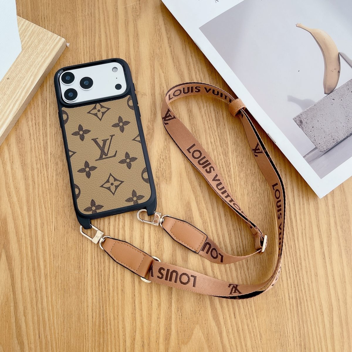Luxury Monogram Phone Case with Detachable Strap for iPhone 12-18 Pro & Pro Max