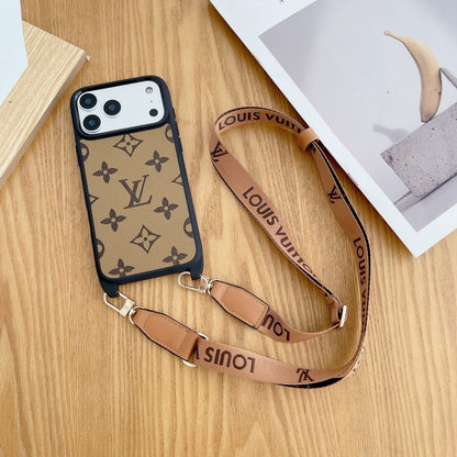 Luxury Monogram Phone Case with Detachable Strap for iPhone 12-18 Pro & Pro Max