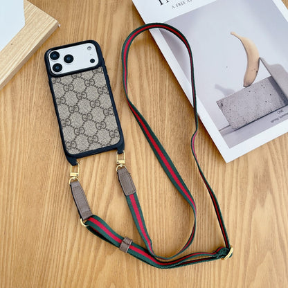 Luxury Monogram Phone Case with Detachable Strap for iPhone 12-18 Pro & Pro Max