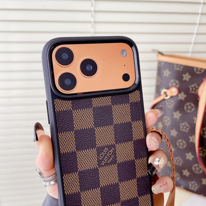 Luxury Monogram Phone Case with Detachable Strap for iPhone 12-18 Pro & Pro Max