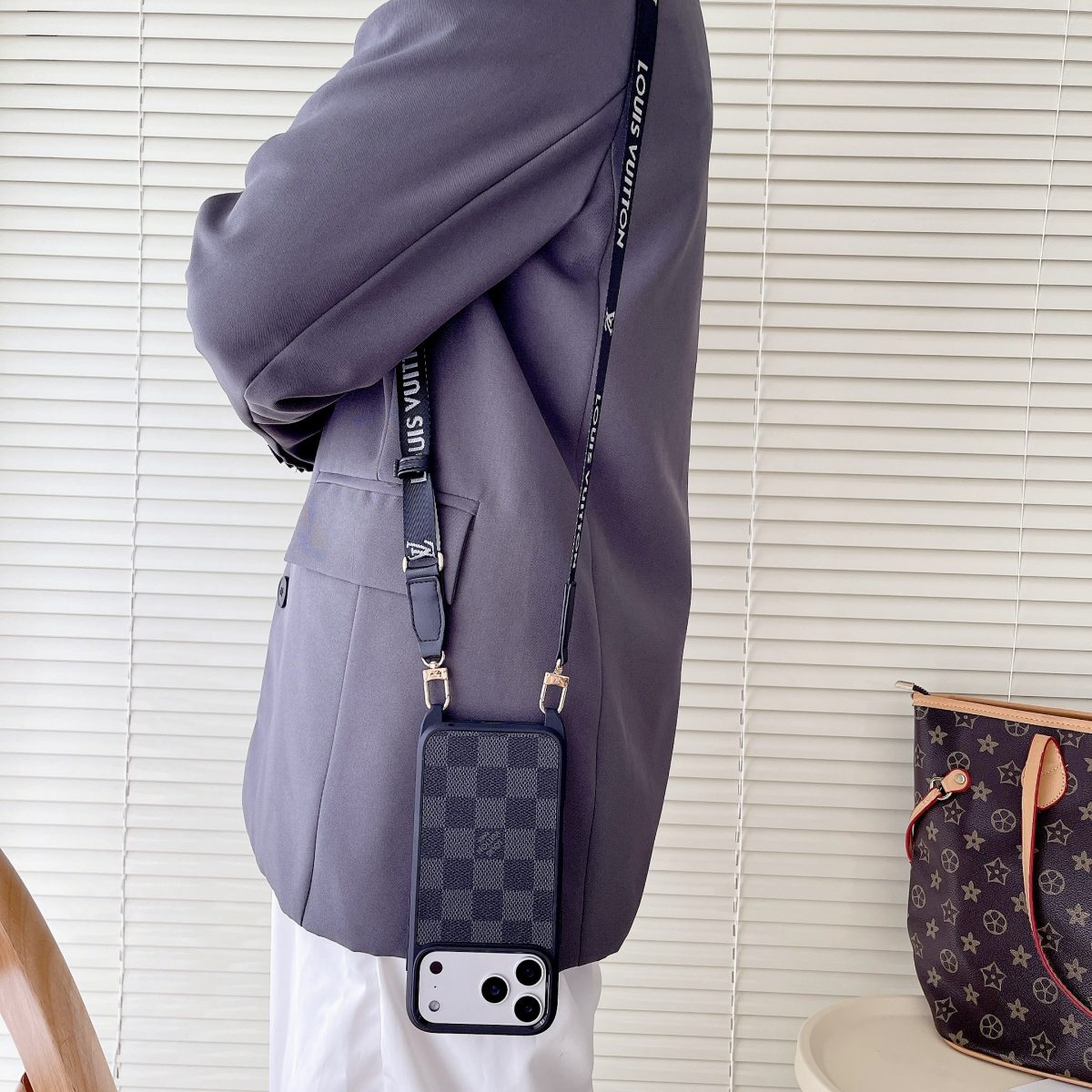 Luxury Monogram Phone Case with Detachable Strap for iPhone 12-18 Pro & Pro Max
