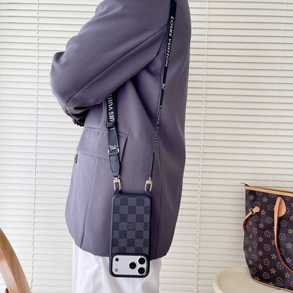 Luxury Monogram Phone Case with Detachable Strap for iPhone 12-18 Pro & Pro Max
